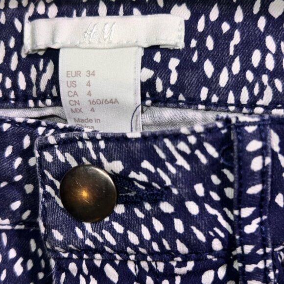 H&M Women 4 Blue White Spotted Skinny Stretch‎ Ankle Legging Pants (U) - Picture 4 of 6
